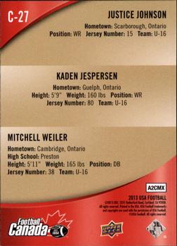 2013 Upper Deck USA Football - Team Canada #C-27 Justice Johnson / Kaden Jespersen / Mitchell Weiler Back