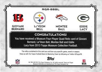 2013 Topps Museum Collection - Quad Player Relics Gold #MQR-BBBL Montee Ball / Le'Veon Bell / Giovani Bernard / Eddie Lacy Back