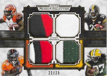 2013 Topps Museum Collection - Quad Player Relics Gold #MQR-BBBL Montee Ball / Le'Veon Bell / Giovani Bernard / Eddie Lacy Front