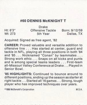 1986 McDonald's San Diego Chargers #NNO Dennis McKnight Back