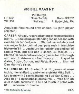 1986 McDonald's Kansas City Chiefs #NNO Bill Maas Back