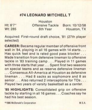 1986 McDonald's Philadelphia Eagles #NNO Leonard Mitchell Back