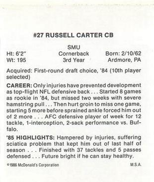 1986 McDonald's New York Jets #NNO Russell Carter Back