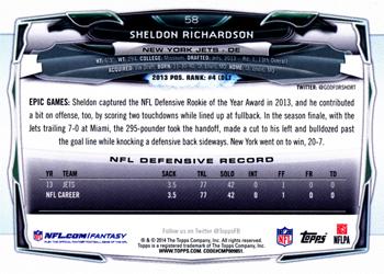 2014 Topps #58 Sheldon Richardson Back