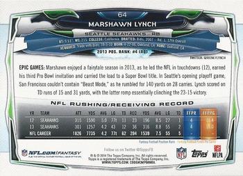 2014 Topps #64 Marshawn Lynch Back