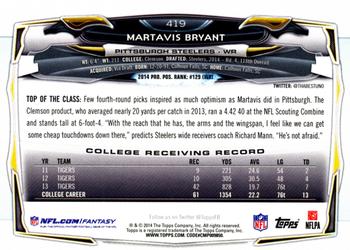 2014 Topps #419 Martavis Bryant Back