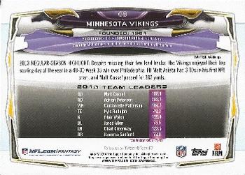 2014 Topps #68 Minnesota Vikings Back