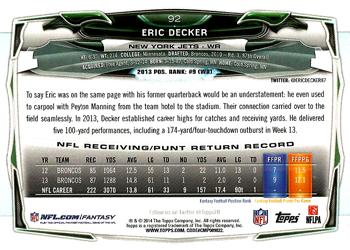 2014 Topps #92 Eric Decker Back