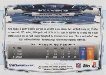2014 Topps #138 Nate Washington Back