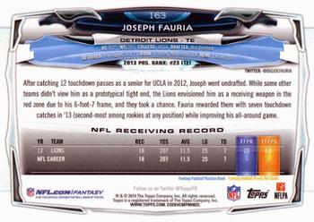 2014 Topps #163 Joseph Fauria Back