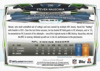 2014 Topps #296 Steven Hauschka Back
