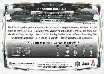 2014 Topps #433 Brandon Coleman Back