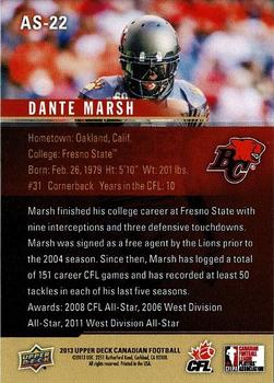 2013 Upper Deck CFLPA All-Stars #AS-22 Dante Marsh Back