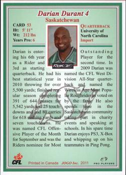 2011 JOGO #53 Darian Durant Back