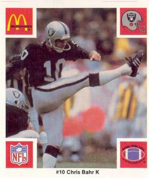1986 McDonald's Los Angeles Raiders #NNO Chris Bahr Front