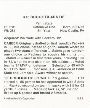 1986 McDonald's New Orleans Saints #NNO Bruce Clark Back