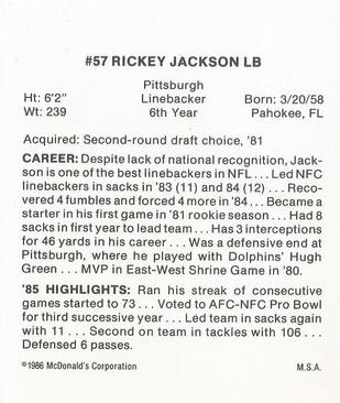 1986 McDonald's New Orleans Saints #NNO Rickey Jackson Back