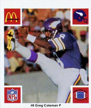 1986 McDonald's Minnesota Vikings #NNO Greg Coleman Front