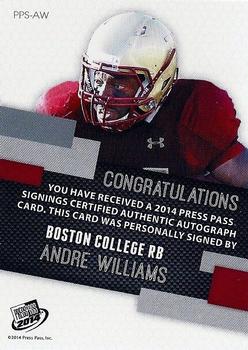 2014 Press Pass - Autographs Gold #PPS-AW Andre Williams Back