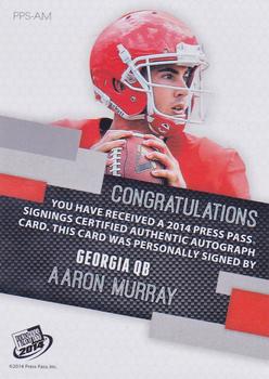 2014 Press Pass - Autographs Red #PPS-AMU Aaron Murray Back