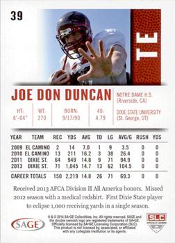 2014 SAGE HIT - Silver #39 Joe Don Duncan Back