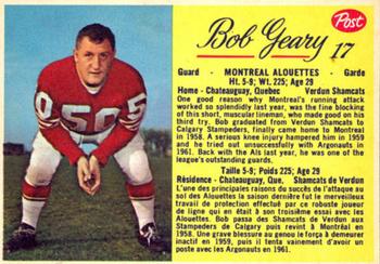 1963 Post Cereal CFL #17 Bob Geary Front