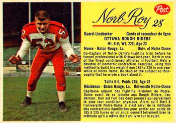 1963 Post Cereal CFL #28 Norb Roy Front