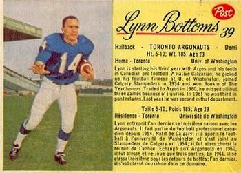 1963 Post Cereal CFL #39 Lynn Bottoms Front