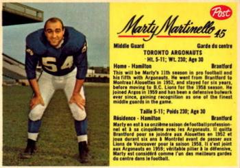 1963 Post Cereal CFL #45 Marty Martinello Front