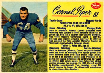 1963 Post Cereal CFL #81 Cornel Piper Front