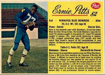 1963 Post Cereal CFL #82 Ernie Pitts Front