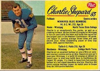 1963 Post Cereal CFL #85 Charlie Shepard Front