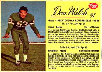 1963 Post Cereal CFL #91 Don Walsh Front