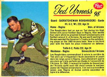 1963 Post Cereal CFL #98 Ted Urness Front