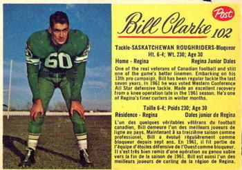 1963 Post Cereal CFL #102 Bill Clarke Front