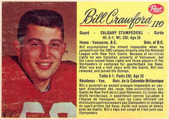 1963 Post Cereal CFL #110 Bill Crawford Front