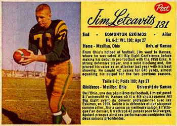1963 Post Cereal CFL #131 Jim Letcavits Front