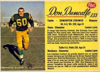 1963 Post Cereal CFL #133 Don Duncalfe Front
