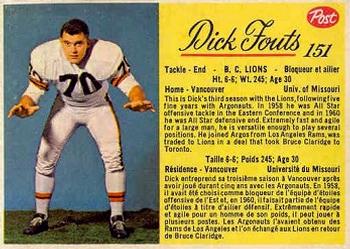 1963 Post Cereal CFL #151 Dick Fouts Front