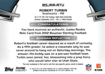 2012 Bowman Sterling - Rookie Relics #BSJRR-RTU Robert Turbin Back