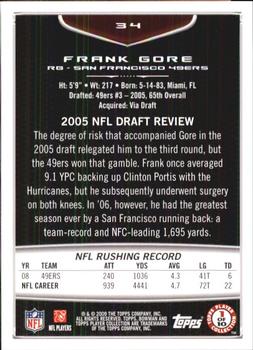 2009 Bowman Draft Picks #34 Frank Gore Back