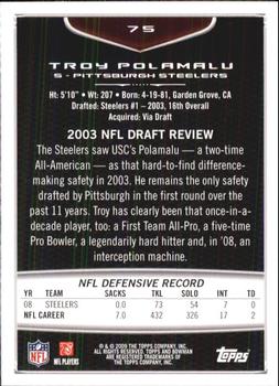 2009 Bowman Draft Picks #75 Troy Polamalu Back