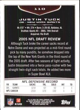 2009 Bowman Draft Picks #110 Justin Tuck Back