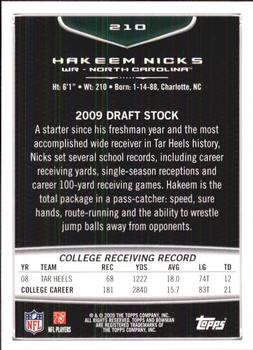 2009 Bowman Draft Picks #210 Hakeem Nicks Back