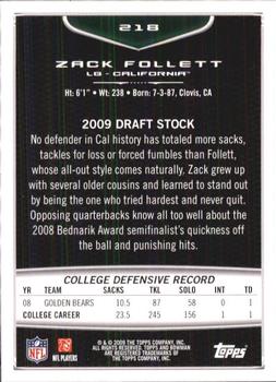2009 Bowman Draft Picks #218 Zack Follett Back