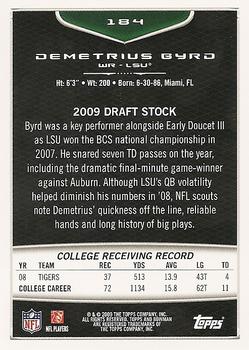 2009 Bowman Draft Picks #184 Demetrius Byrd Back