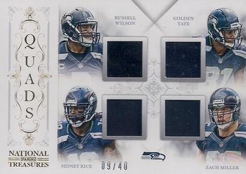 2013 Panini National Treasures - Team Quads #33 Golden Tate / Russell Wilson / Sidney Rice / Zach Miller Front