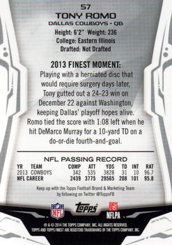 2014 Finest #57 Tony Romo Back
