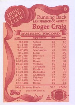 1989 Topps - 1000 Yard Club #3 Roger Craig Back