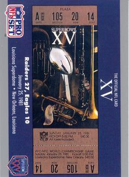 1990-91 Pro Set Super Bowl XXV Silver Anniversary Commemorative #15 SB XV Ticket Front